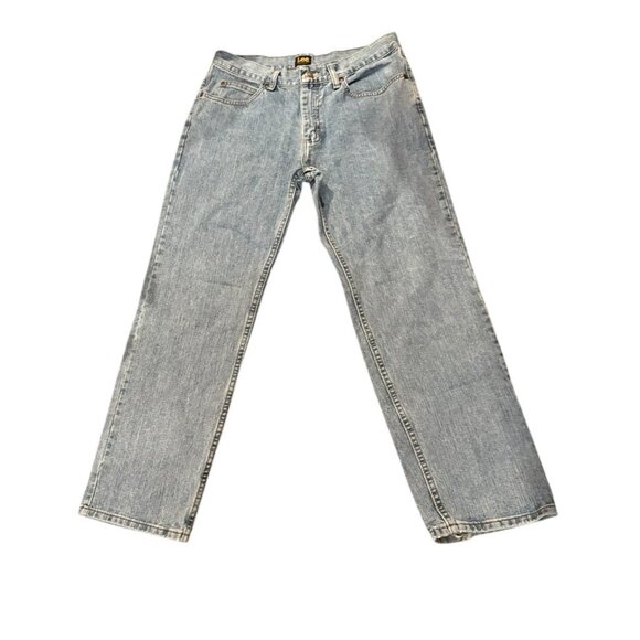 Lee Jeans Men's 32x30 Blue Medium Wash Cotton Relaxed Fit Distressed Hem - Picture 1 of 7